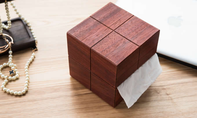 Wooden Rubik's Cube Desk Roll Paper Holder  