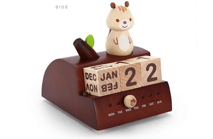  Wooden Squirrel Music Box Perpetual Calendar