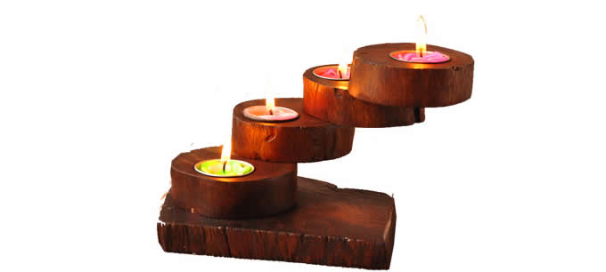    Vintage  Wooden Stairs Candle Tealight Holder 