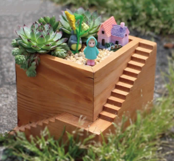 Wooden Architectural  Succulent Planter / Plant Pot / Flower Pot / Bonsai Pot