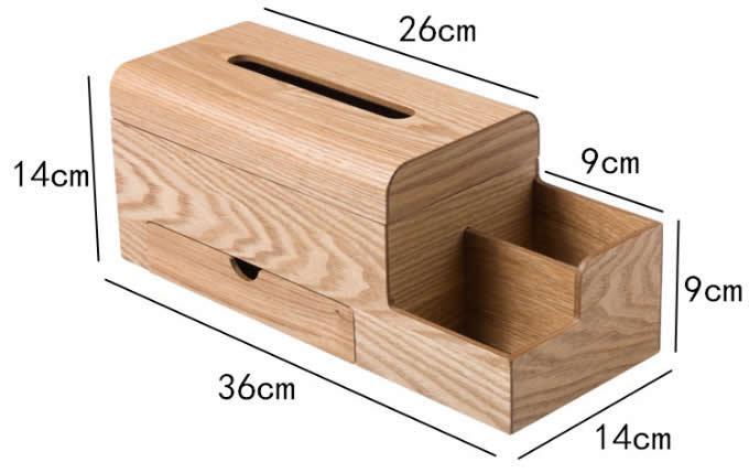 Wooden Tissue Box Cover Holder and Remote Control Organizer with Storage Drawer 