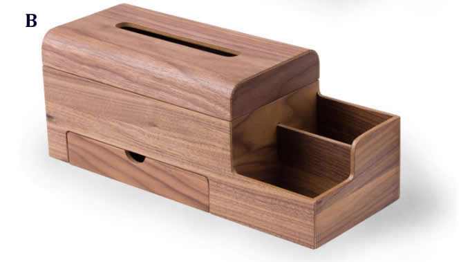 Wooden Tissue Box Cover Holder and Remote Control Organizer with Storage Drawer 