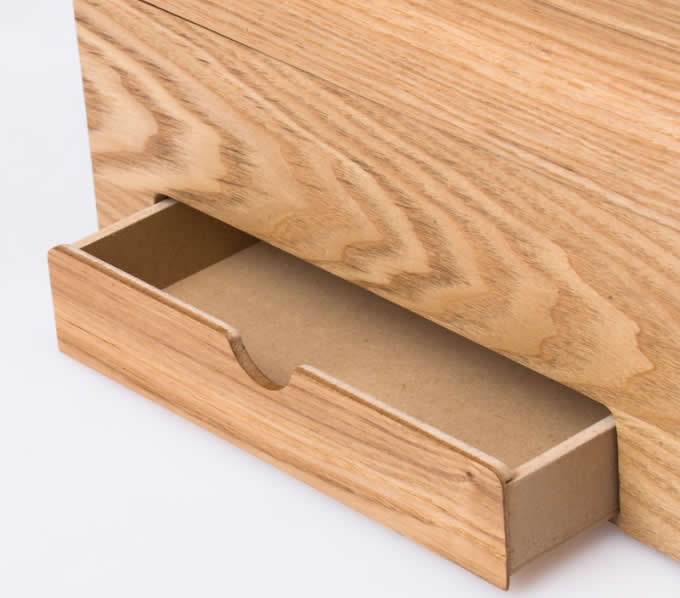 Wooden Tissue Box Cover Holder and Remote Control Organizer with Storage Drawer 