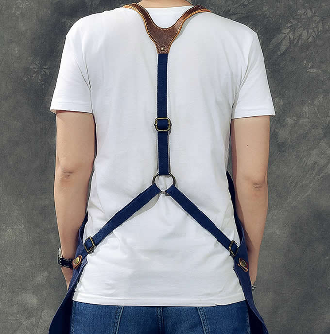 Genuine Leather & Canvas Heavy Duty Work Apron  with Adjustable  Straps for Men Women 