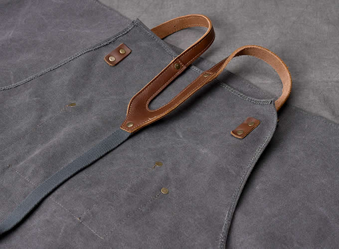 Genuine Leather & Canvas Heavy Duty Work Apron  with Adjustable  Straps for Men Women 