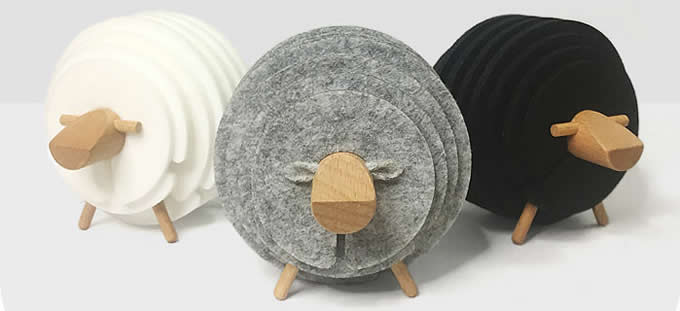 13 PCS Wool Felt Coaster Set with Wood Holder  