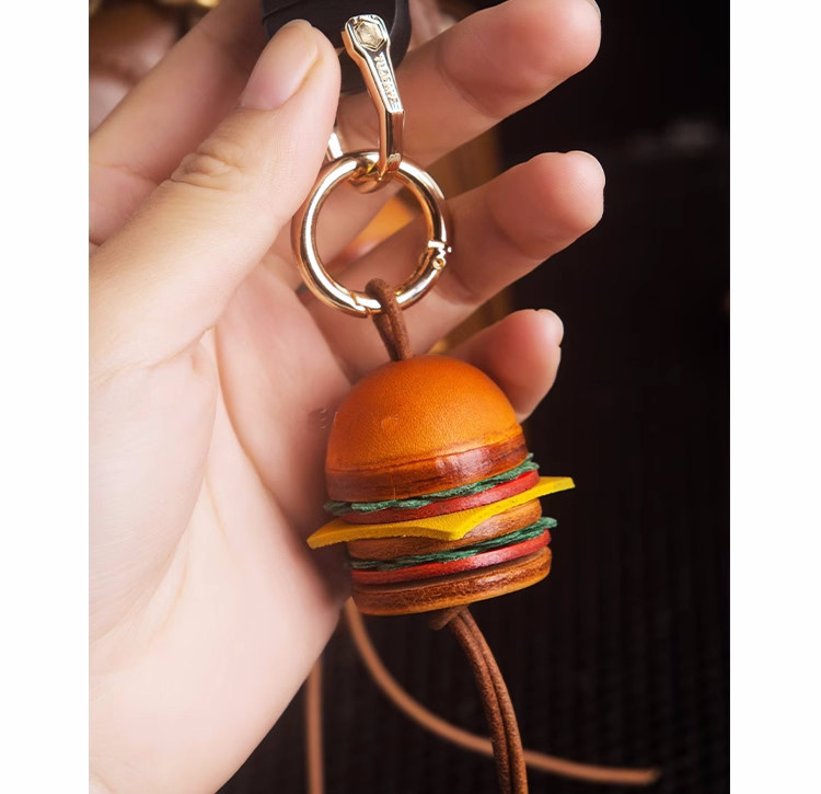 Classic Miniature Leather Burger Keychain Pendant,Bag Decoration