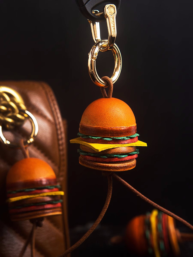 Classic Miniature Leather Burger Keychain Pendant,Bag Decoration