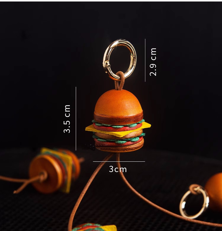 Classic Miniature Leather Burger Keychain Pendant,Bag Decoration