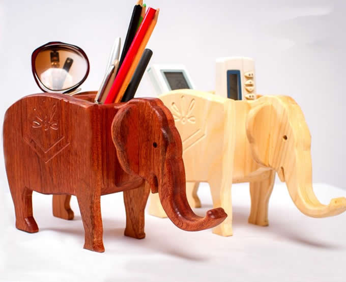  Elephant Shape Wooden Pen Cup/Pen Holder Desk Organizer   