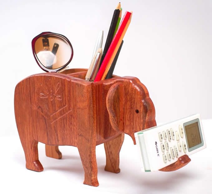  Elephant Shape Wooden Pen Cup/Pen Holder Desk Organizer   