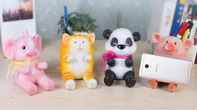 Resin Animal Mobile Holder Cell Phone Stand Pen Pencil Holder Piggy Bank