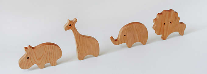 Wooden Animal Ornaments Elephant, Giraffe, Hippo, lion  