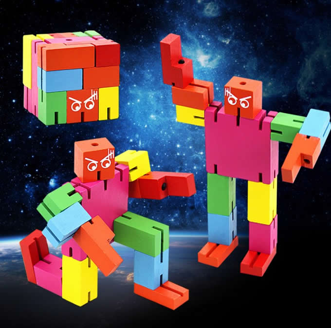 Wooden Puzzle Transformer Cube Robot Toy