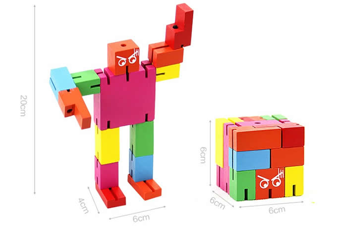  Wooden Puzzle Transformer Cube Robot Toy