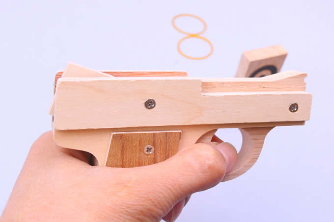 Wooden Rubber Band Gun with Extra Rubber Bands Ammo and  Targets