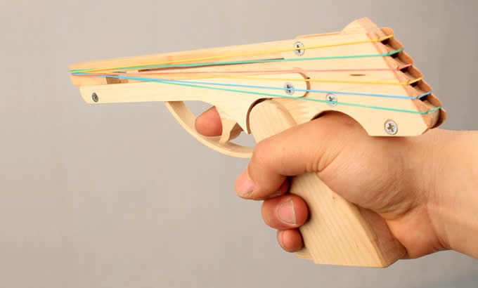 Wooden Rubber Band Gun with Extra Rubber Bands Ammo and  Targets