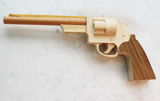 Wooden Rubber Band Revolver with Extra Rubber Bands Ammo and Targets