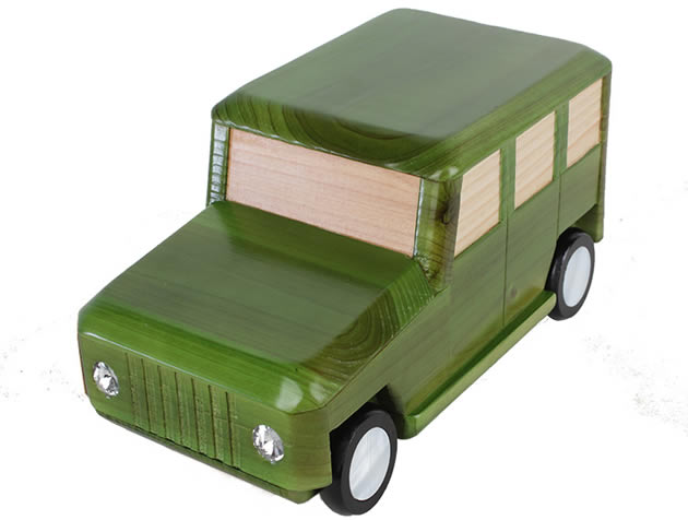 Creative suv vehicle shape handmade wooden car piggy bank coin box