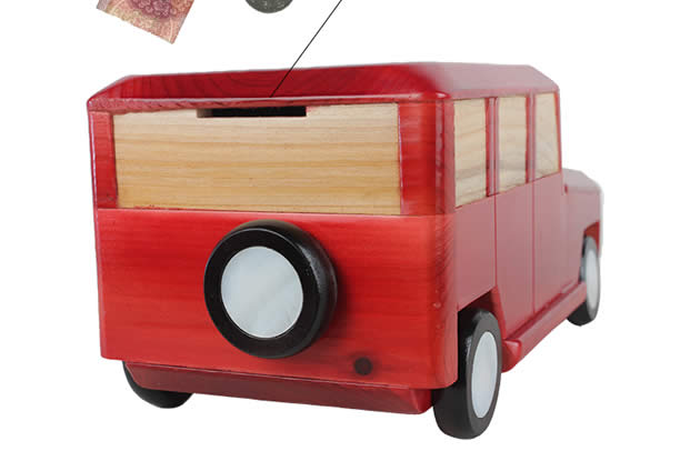 Creative suv vehicle shape handmade wooden car piggy bank coin box