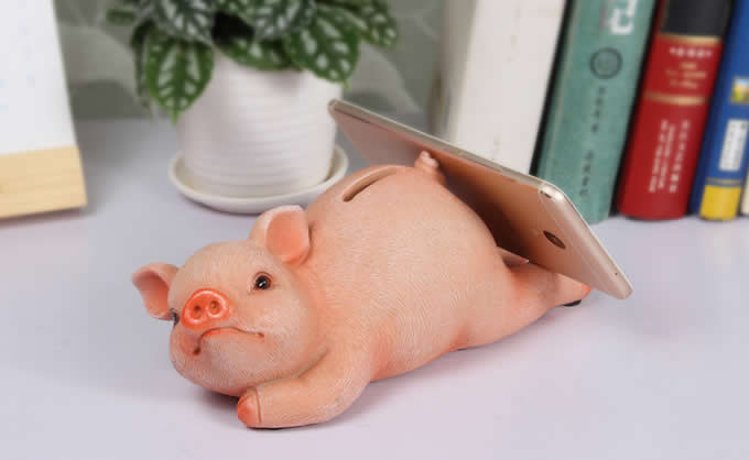 Animal Design Piggy Bank Cell Phone Stand Holder 