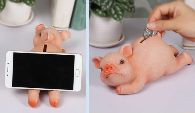 Animal Design Piggy Bank Cell Phone Stand Holder 