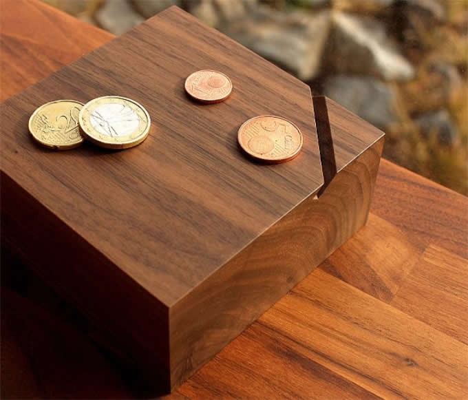 Black Walnut Wooden  Coin Bank Money Saving Box