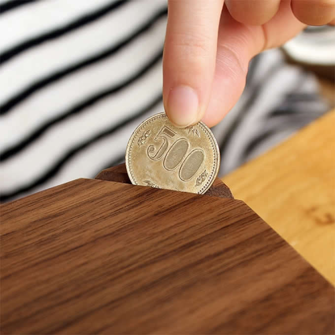 Black Walnut Wooden  Coin Bank Money Saving Box