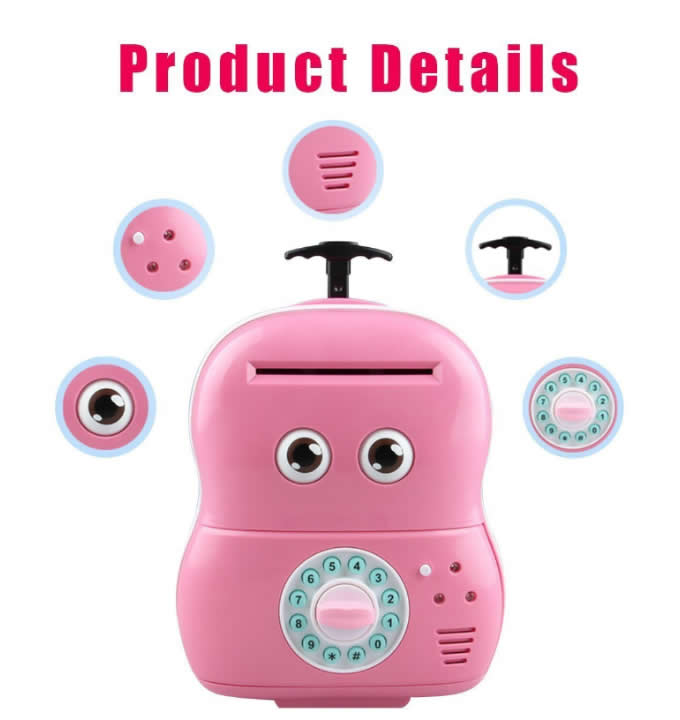 Cute Cartoon Password Piggy Bank Cash Coin Can Auto Scroll Paper Money Saving Box