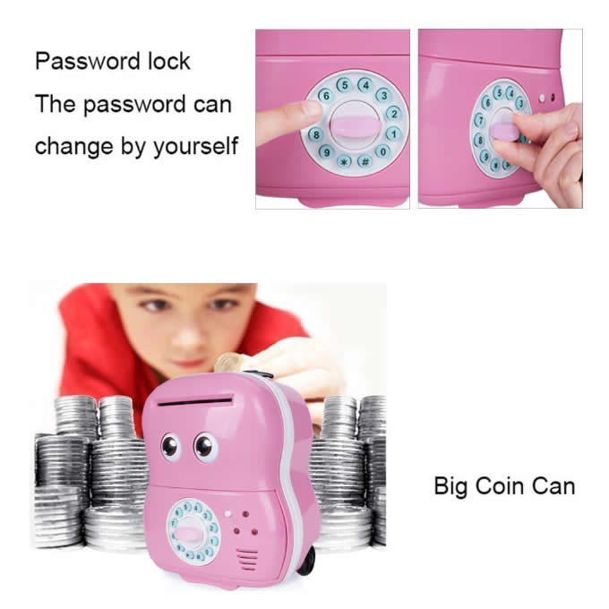 Cute Cartoon Password Piggy Bank Cash Coin Can Auto Scroll Paper Money Saving Box