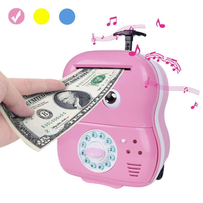 Cute Cartoon Password Piggy Bank Cash Coin Can Auto Scroll Paper Money Saving Box