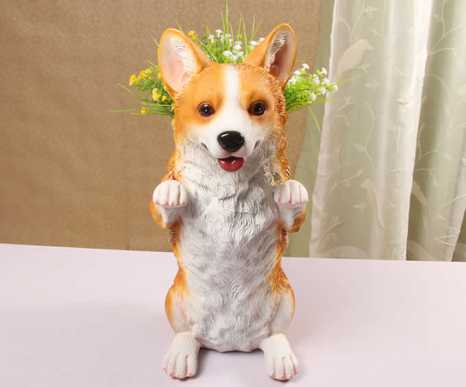 Cute Dog Resin Flower Plant Pot Succulent Planter Vase Piggy Bank