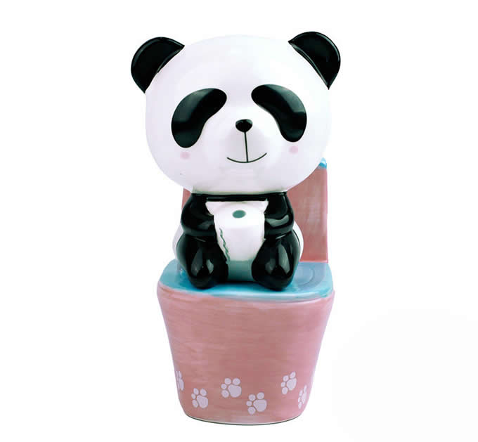 Cute Ceramic Panda Sitting On Toilet Home Ornament Piggy Bank