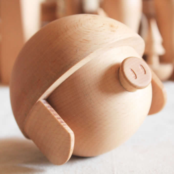 Handmade Wood Piggy Bank,Beech Wood