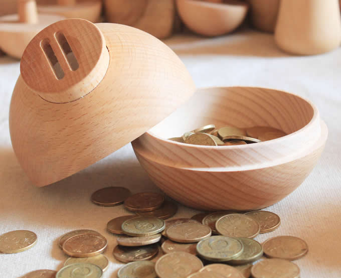 Handmade Wood Piggy Bank,Beech Wood