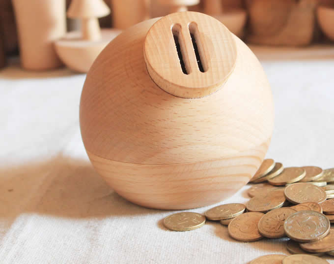 Handmade Wood Piggy Bank,Beech Wood