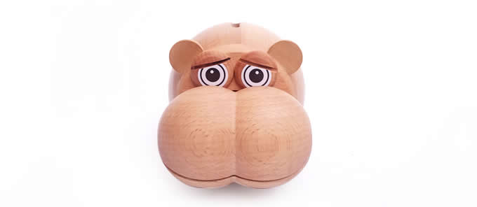 Wood Hippo Coin Bank Money Saving Box