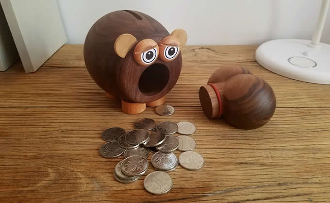 Wood Hippo Coin Bank Money Saving Box