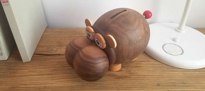 Wood Hippo Coin Bank Money Saving Box