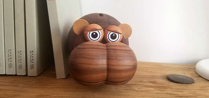 Wood Hippo Coin Bank Money Saving Box