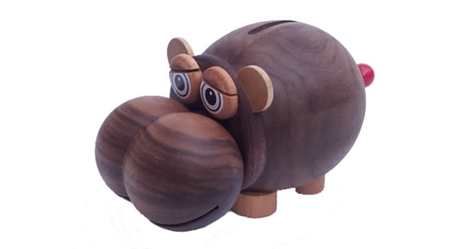 Wood Hippo Coin Bank Money Saving Box
