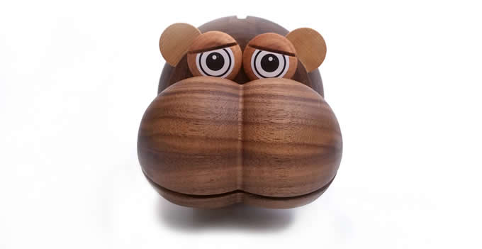 Wood Hippo Coin Bank Money Saving Box