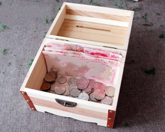 Wooden Coin Bank Money Saving Box