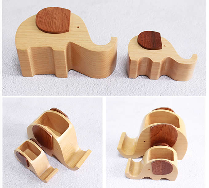 Wooden Elephant Shape Pen Cup/Pen Holder Desk Organizer with Cell Phone Stand